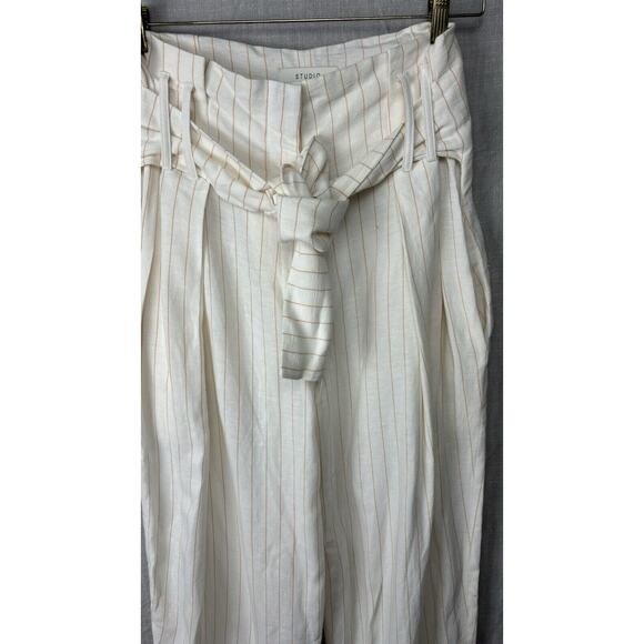 STUDIO NICHOLSON Bora Trousers Pleated Linen Blend Pant Belt Size 2 - Picture 1 of 12
